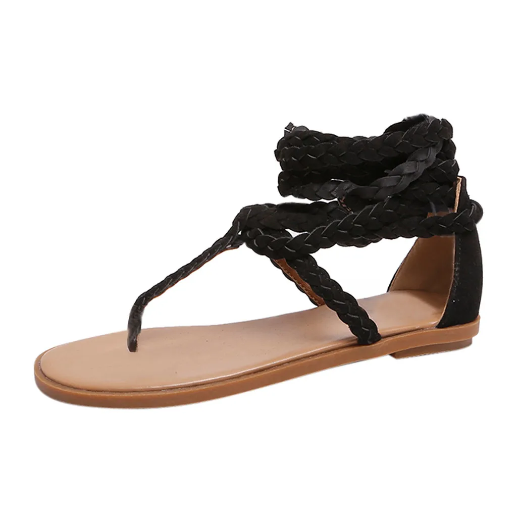 ONTO MATO женские летние сандалии на плоской подошве с плетеным носком и ремешком