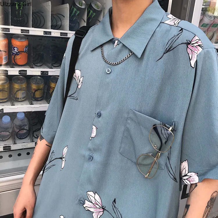 Блузка женская/мужская с цветочным принтом свободная рубашка оверсайз в стиле