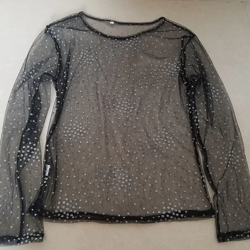 Женская Сексуальная футболка лето 2018 сетчатая рубашка чистая пряжа пайетки с