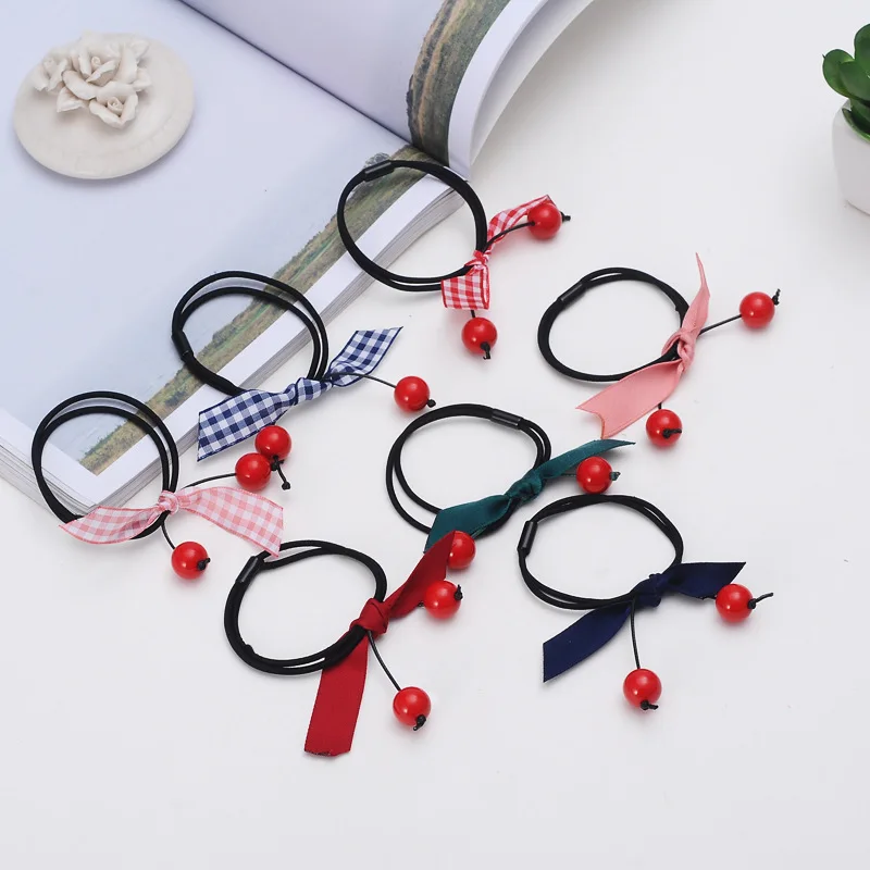 New small fresh and simple wild red beads tied hair rubber band Zama tail lady head rope ring | Украшения и аксессуары