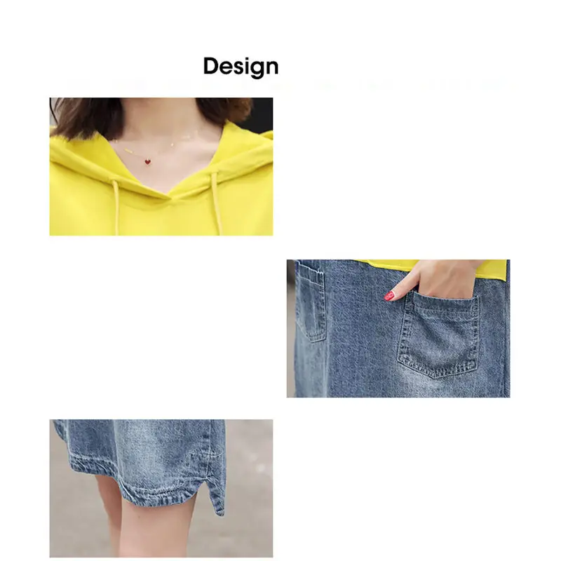 Женское джинсовое платье с капюшоном повседневное свободное мини-платье