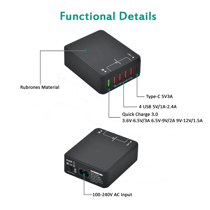 STOD Qualcomm Quick Charge 3,0 USB зарядное устройство type C USB-C порт для iPhone iPad samsung Galaxy S6 S7 S8 Edge huawei P10 адаптер переменного тока