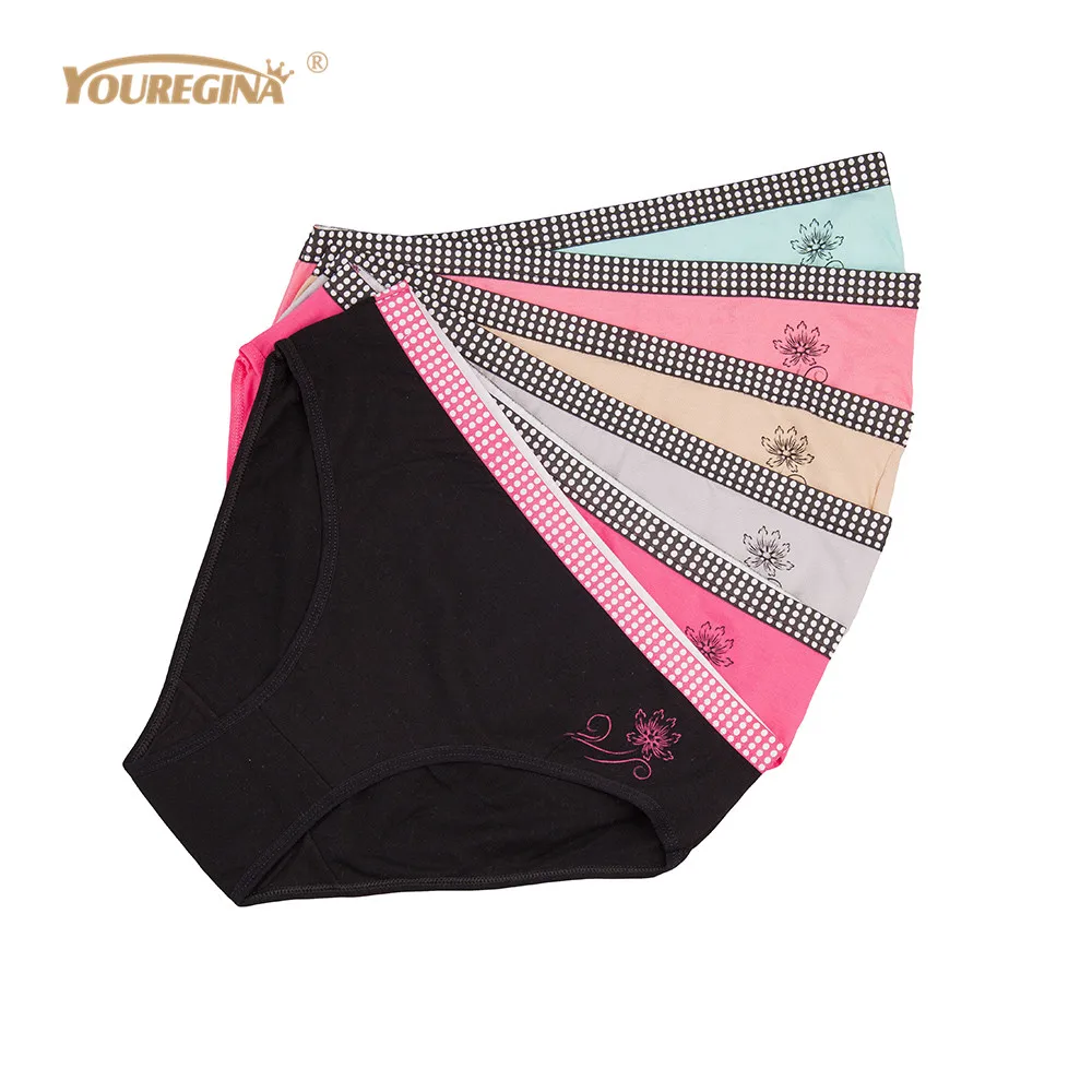 

YOUREGINA Underwear Women Panties Cotton Sexy Solid Briefs Plus Size Calcinhas Culotte Femme Girl Underpants Lingerie 6pcs/lot
