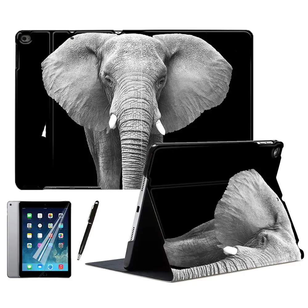 Для iPad Air 1 2 3 9 7 &quot2018 56 7th 2019 10 2&quot 5 &quotPRO Mini 4 Cool Animals Black Elephant PU кожаный смарт-чехол с