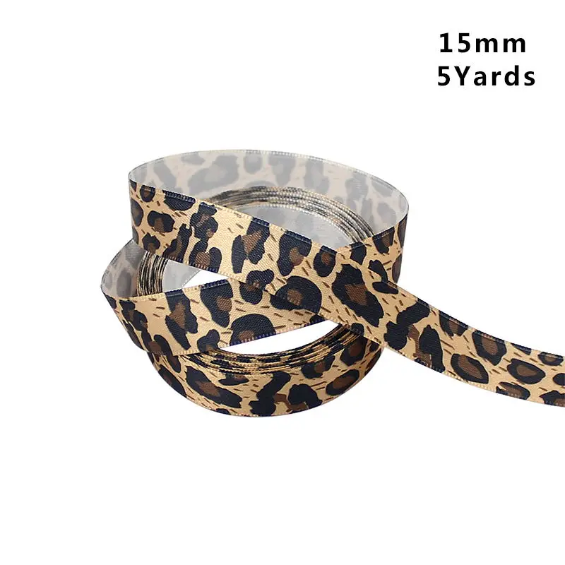 15mm 5Yards HUADODO 10/15/22 мм с леопардовым принтом и атласной лентой модные ленты для ручной работы DIY Швейные украшения, подарочная упаковка, 5 ярдов - Цвет: 15mm 5Yards