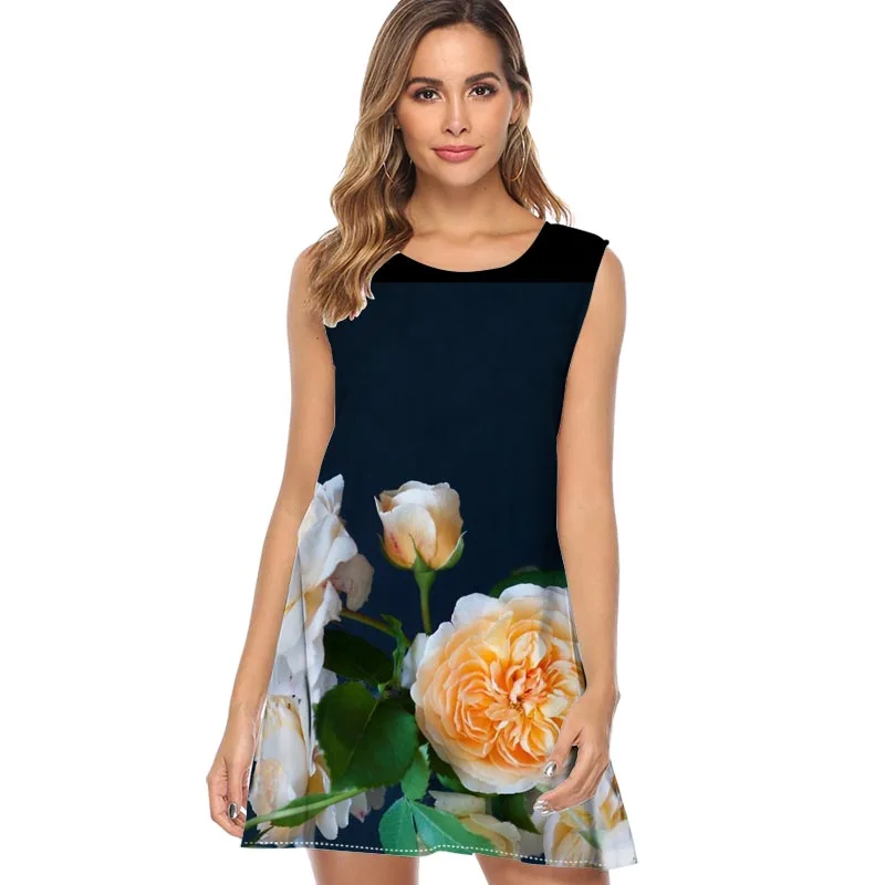 

2019 Dress Women New Style starbursts and globes Print Casual Chiffon Dress Sleeveless O neck Mini Summer Dresses femme