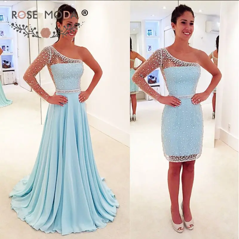 Розовое модное великолепное Синее Короткое вечернее платье со съемной юбкой на