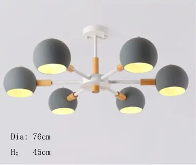 Gray 6 lights Лампы в скандинавском стиле из твердой древесины Современный минималистичный E27 Светодиодная Люстра для гостиной столовой ресторана спальни кабинета - Цвет корпуса: Gray 6 lights
