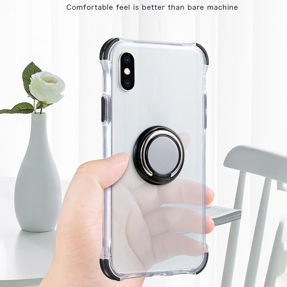 Transparent Phone Case For iphone 6 6s XR X 7 8 shockproof Bumper XSMAX XS Magnetic Finger Ring Holder Cover |