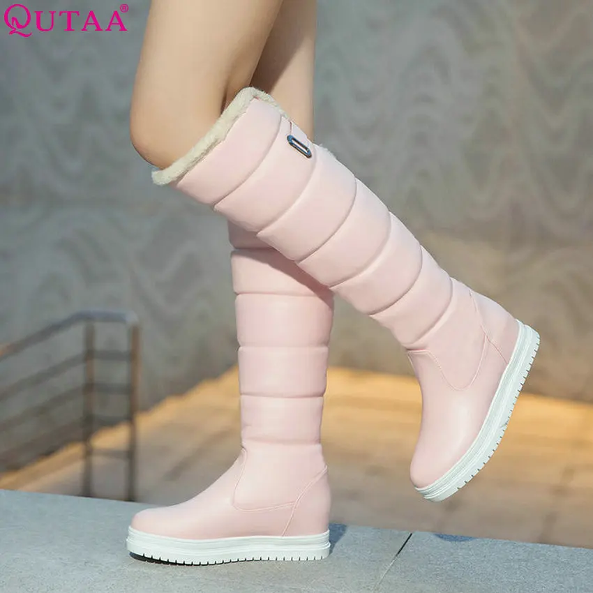 Женские сапоги выше колена без застежки QUTAA черные из искусственной кожи на