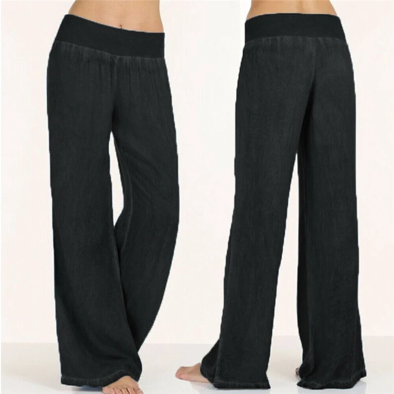 Новинка 2019 модные женские льняные хлопковые широкие брюки чистый цвет высокая