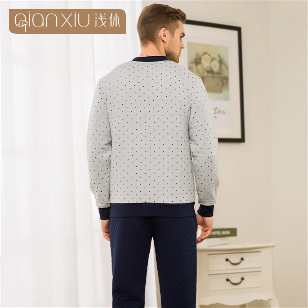 Qianxiu Winter man Pajama Set Lovers Couples Warm Men Pyjamas Pyjama Thickening Polyester Home Wear Clothing Leisure men pajamas | Мужская