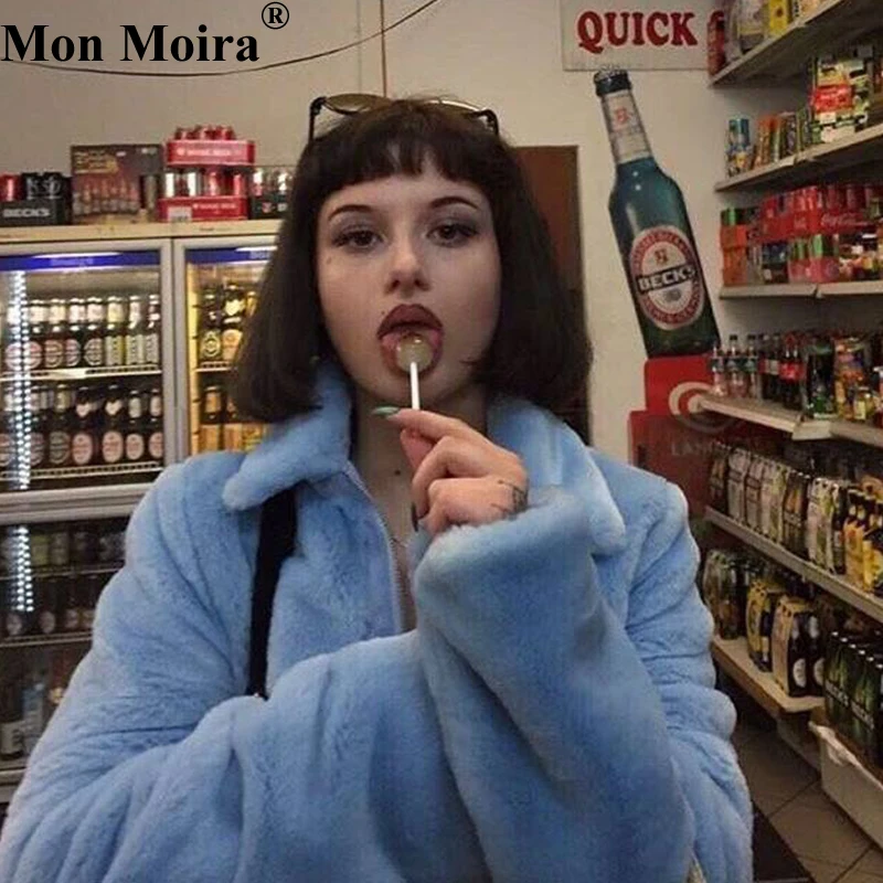 Женские синие меховые пальто с искусственным мехом Unif бренд уличная женская