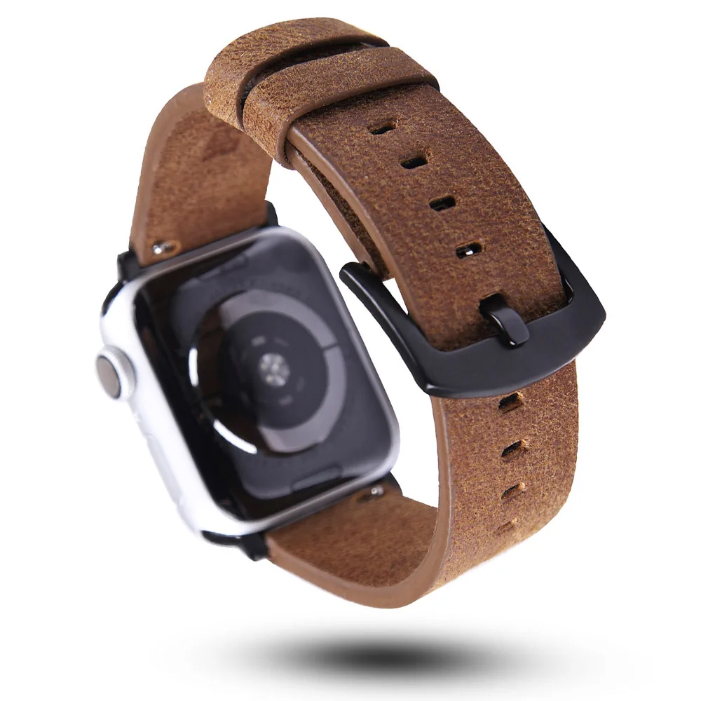 Черный/коричневый кожаный ремешок для наручных часов Apple Watch Series 5 4 3 2 1 браслет 40/44 мм, 38 мм/42 мм, ремешок для наручных часов iWatch, браслет ремень