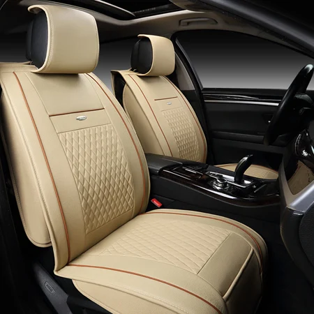 Beige standard Спереди и сзади) Специальные кожаные чехлы для сидений автомобиля для Skoda Octavia Fabia Superb Rapid Yeti Spaceback Joyste Jeti автомобильные аксессуары - Название цвета: Beige standard