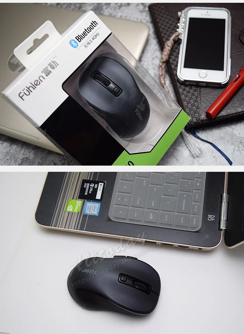 Fuhlen BT100 1600 Точек на дюйм Двухрежимная мышь беспроводная bluetooth-мышка немой MAC ноутбука компьютерная мышь