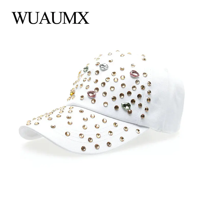 Wuaumx Bling Baseball Caps For Women With Rhinestone Bling Beauty Girl Snapback Cap For Female Denim Crystal Hats Black White