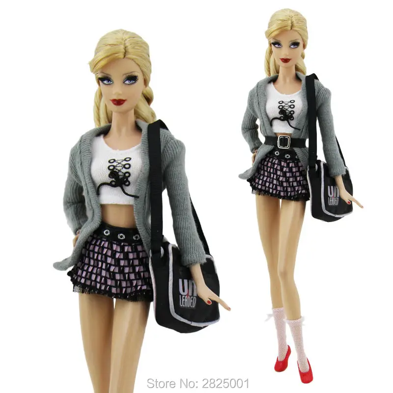 Модная Одежда для кукол наряд кардиган клетчатая юбка кружевные носки обувь