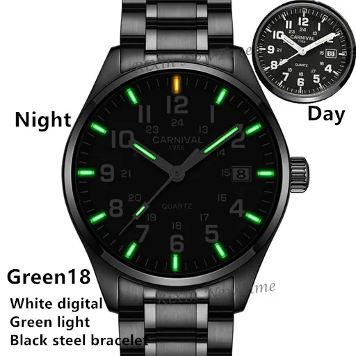 Green 18 full black Водонепроницаемый дайвинг спорта 200м военных трития световой швейцарский ронда мужчин кварцевые часы полный стали люксовый бренд моды для мужчин часы - Цвет: Green 18 full black