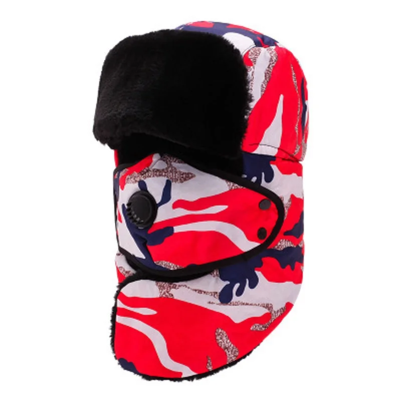 Winter Camouflage Hat For Men Women Thermal Windproof Bomber With Face Mask Earflaps 2019 New Arrival Thicker Aviator | Спорт и
