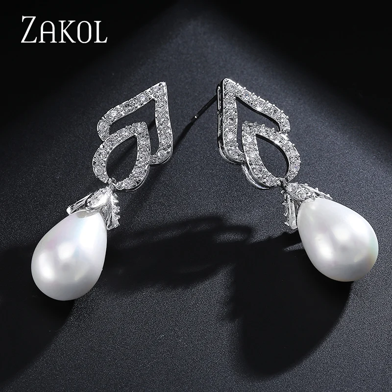 ZAKOL Винтаж Белый цвет цветок имитация жемчуга висячие серьги с цирконием