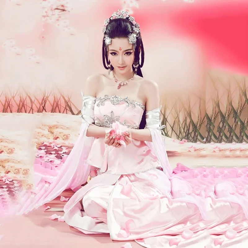 

Ruo Xiang Li Розовый эстетический милый сказочный костюм персиковый цвет карнавальный костюм Hanfu для фотографии или сцены