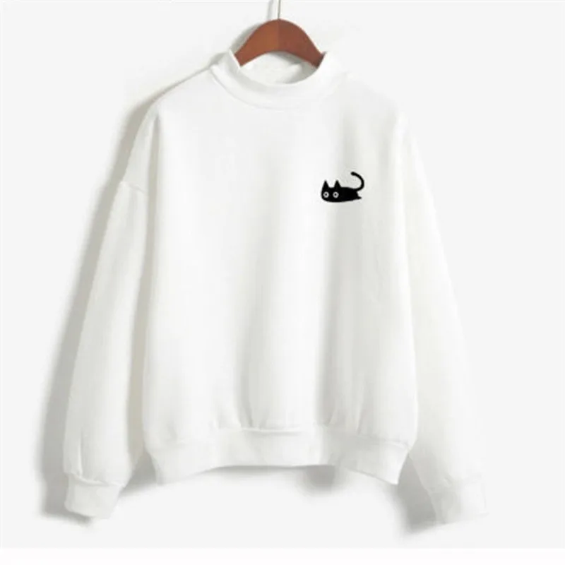 Толстовка женская с капюшоном Модный свитшот принтом милого кота Повседневный