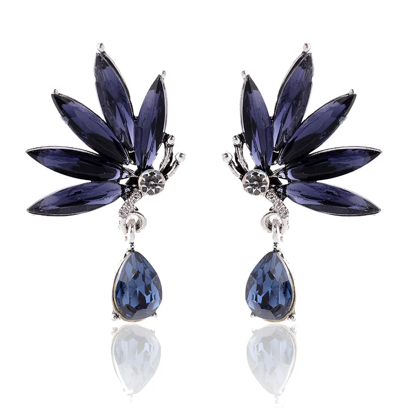 royal blue LUBOV 32 вида геометрические Кристальные серьги для пирсинга с голубым камнем золотые, серебряные, металлические висячие серьги трендовые женские вечерние ювелирные изделия - Окраска металла: royal blue