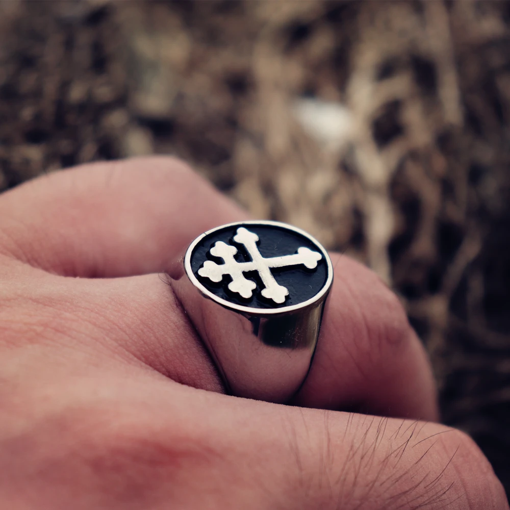 EYHIMD Classic Cross of Lorraine Signet Rings Mens Stainless Steel Biker Ring Fashion Jewelry | Украшения и аксессуары