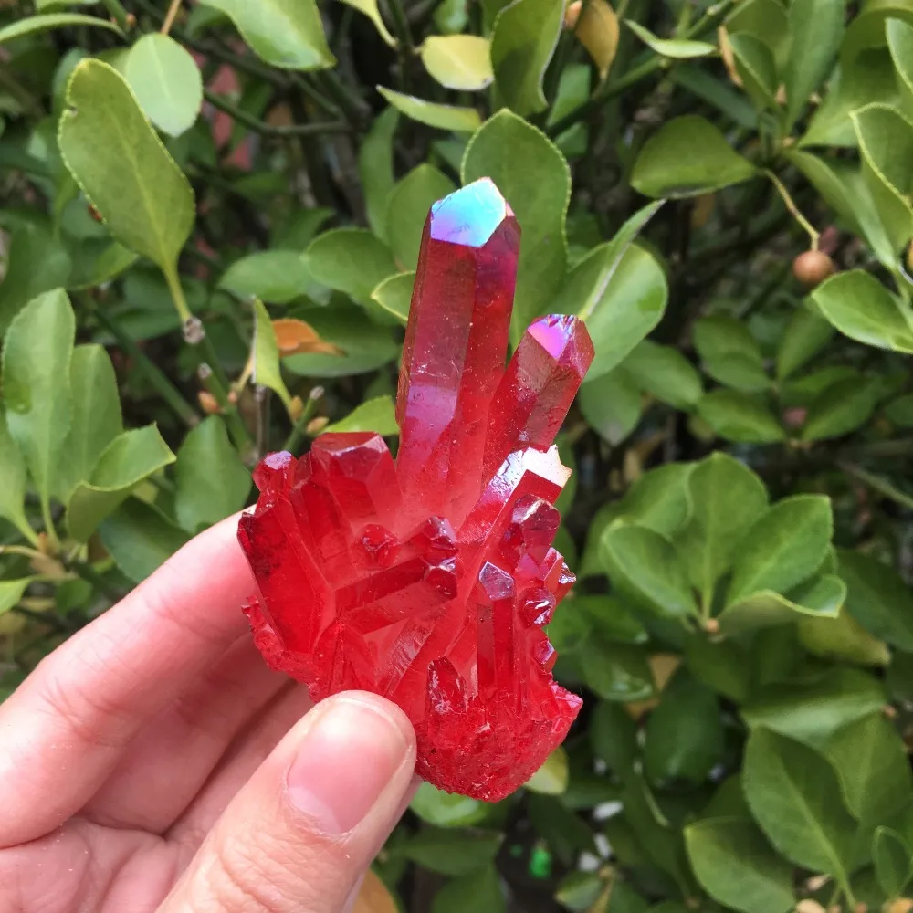 

80g Rare beautiful red flame aura quartz crystal cluster specimen