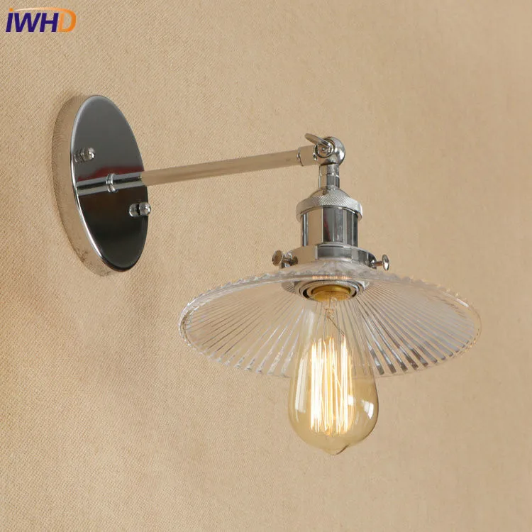 IWHD Лофт Edison светодиодный настенный светильник Железный Регулируемый Wandlamp стеклянный светильник для ванной комнаты RH светильники Домашний Светильник ing аппликация Murale светильник