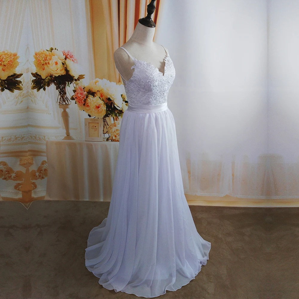 ZJ9113 2019 Белый Кот невесты платья для пляжа Свадебные бретельках кружева большие