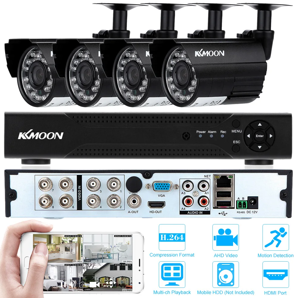 KKMOON 8 CH CCTV системы 720 P AHD DVR Комплект HDMI 4 шт. 1,0 мегапикселей IR водонепроницаемые камеры домашняя система видеонаблюдения комплект