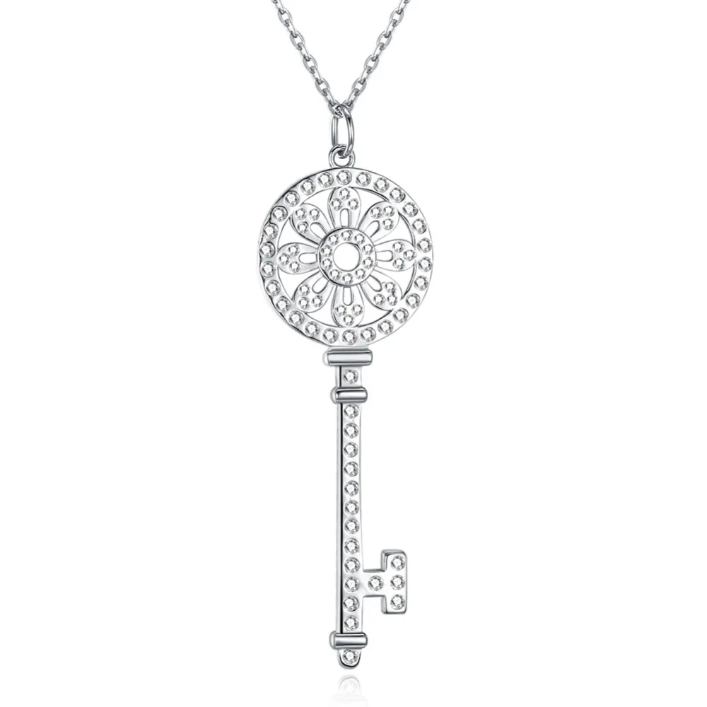 Top solid sterling silver key design necklace luxury Pendant Necklaces ladies pave zircon Jewelry birthday Gift | Украшения и