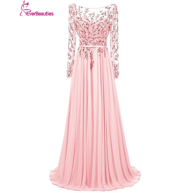 

Длинные шифоновые вечерние платья Robe De Soiree 2020, вышитые бисером длинные рукава, длиной до пола, кафтан, вечерние платья для выпускного вечера