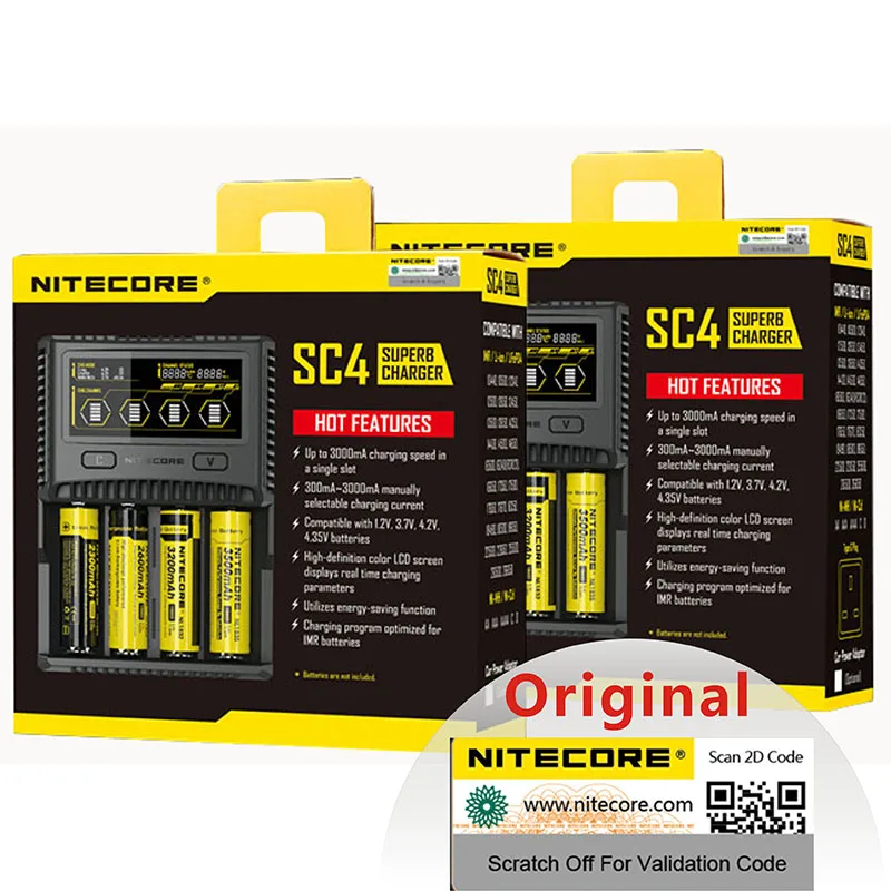 Оригинальное умное зарядное устройство NITECORE SC4 с быстрой зарядкой 4 слота 6 А