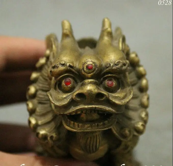 Народные китайские латунные Животные Дракон богатства Кайлин стоя на 4