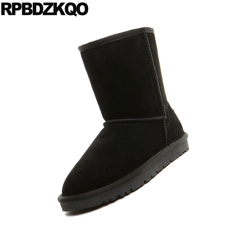 Дизайнерские замшевые черные мужские зимние сапоги теплые австралийские до