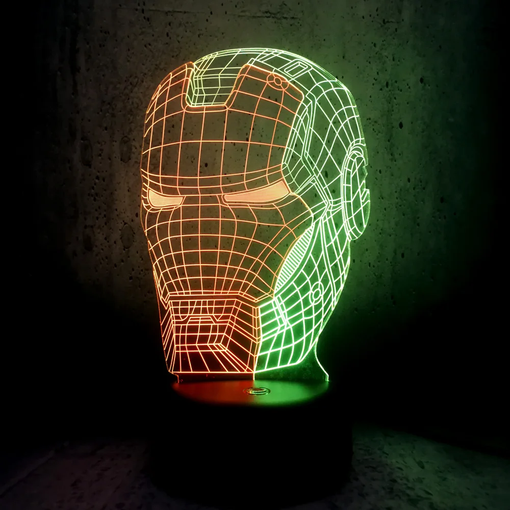 3D лампа Железный человек голова смешанный двойной цвет 7 цветов Led градиент
