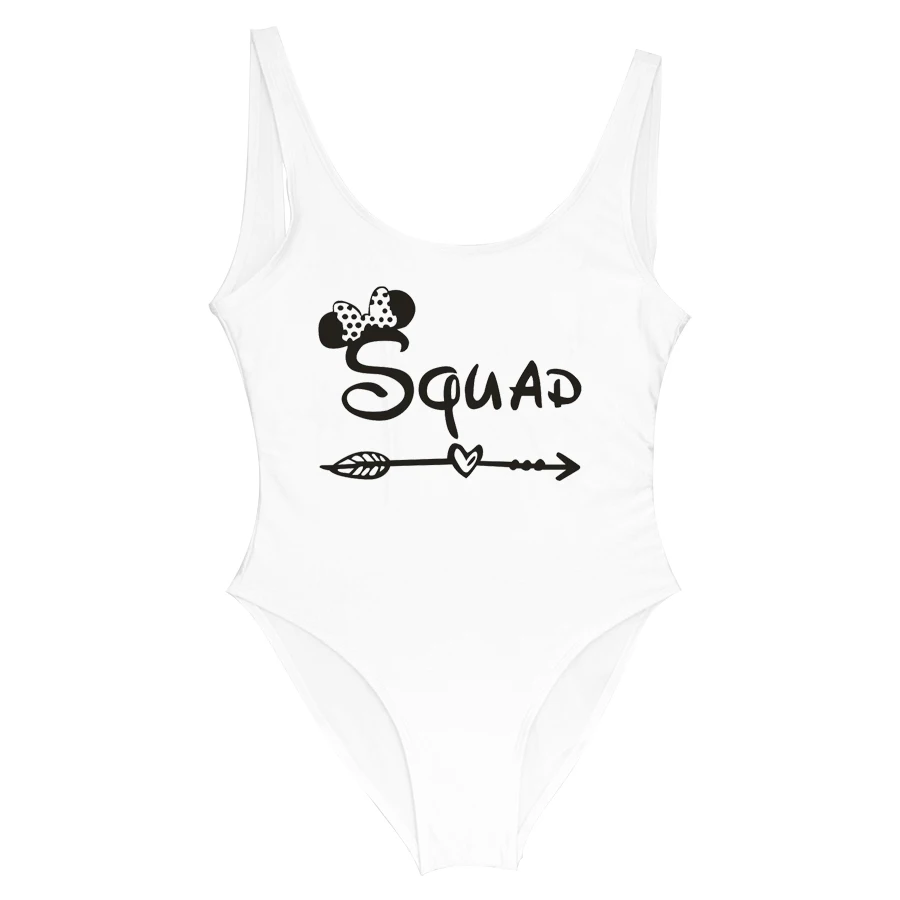 Squad White Сдельный купальник для невесты и команды, милый Принт, сексуальные стринги, купальник для женщин, с высокой посадкой, купальный костюм, открытая спина, черный, пляжный, монокини, боди - Цвет: Squad White
