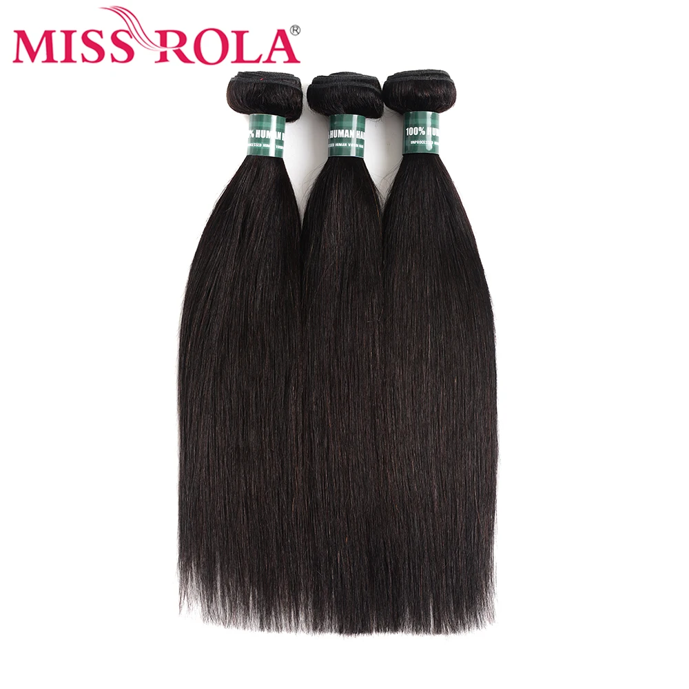 

Miss Rola Hair Brazilian Hair Weave Bundles 100% Human Hair Extension Natural Color 1 and 3 Straight Hair Bundles Non-Remy