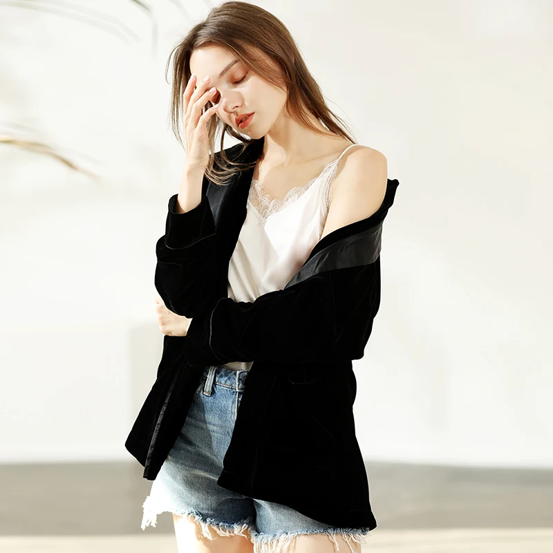 Yangxun 2019 Лето китайский стиль 20% шелк и 80% бархат черная Женская куртка ZHI80594 | одежда