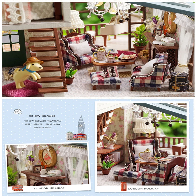 Cutebee DIY миниатюрный дом с мебели светодиодный музыкальный пылезащитный чехол модель строительные блоки игрушки для детей Casa De Boneca