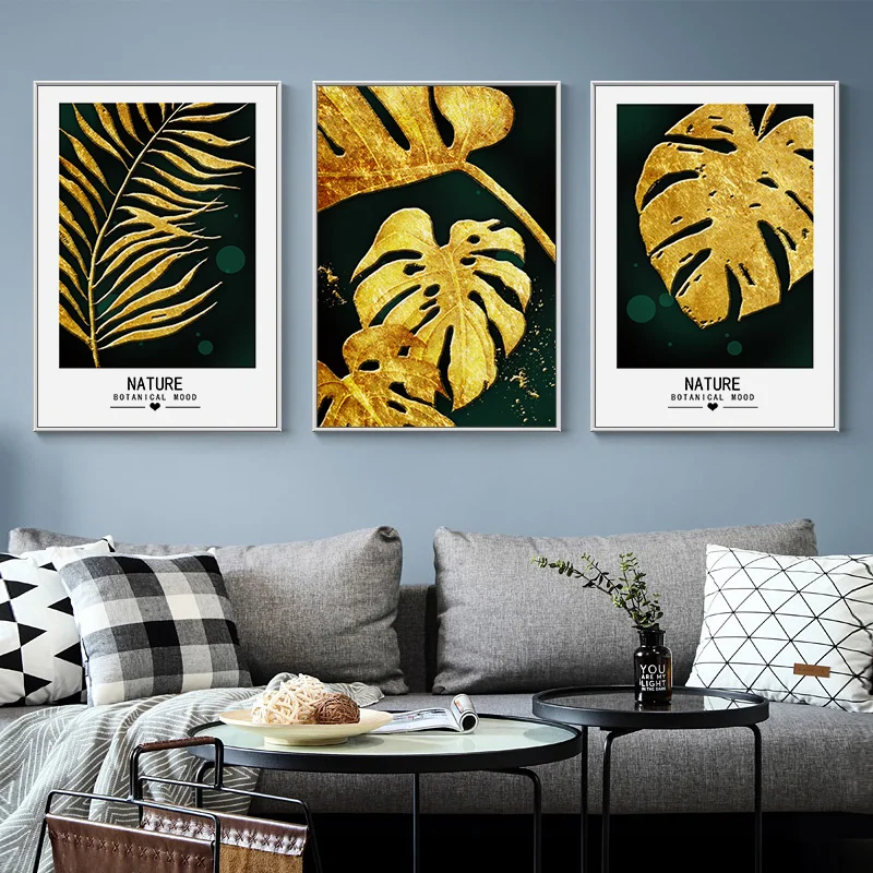 Golden Leaf Wall Art Canvas Painting Posters and Prints Nordic Decoration Home Decorative Pictures for Living Room Decor | Дом и сад