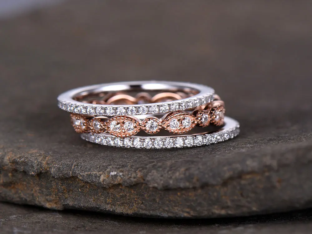 3 шт./компл. изысканное кольцо Набор для Для женщин из розового золота обручальное