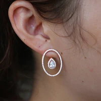 frond back double sided earring for women aaa cubic zirconia cz geometric elegance wedding engagement earring jewelry fashion