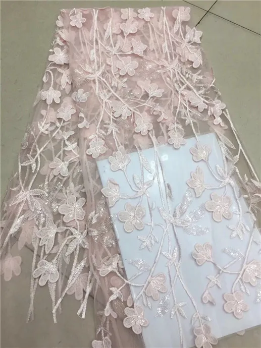 Фиолетовый кружевной ткани нежно-розовые 2018 Нигерии 3D блестки французский