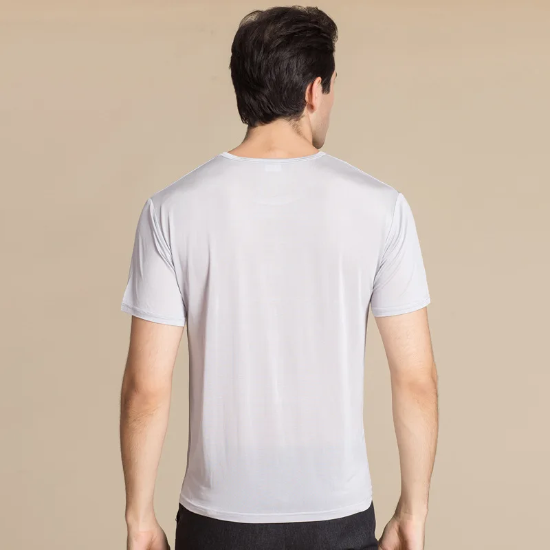 100% PURE Silk Top Grade T-shirt Short Sleeved Middle-aged Men's Knitting Big Size Sweater | Мужская одежда