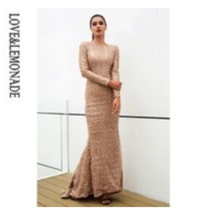 GOLD Love& Lemonade Черное длинное платье в клетку с открытой спиной и блестками LM0762 - Цвет: GOLD