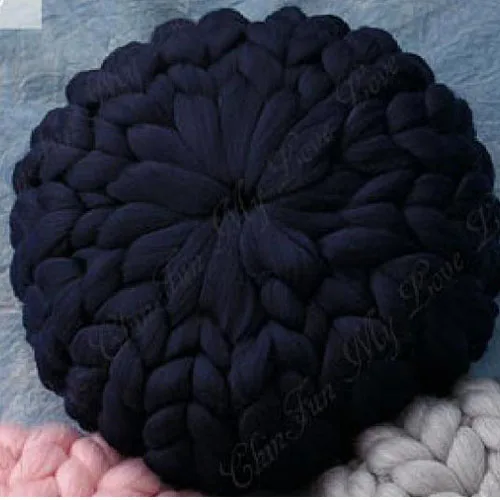 navy blue Мягкие круглые напольные подушки для сидения ручной работы, большие вязаные подушки 30 см, декоративные подушки для дивана, шерстяная подушка, кресло-кресло Cushi - Цвет: navy blue